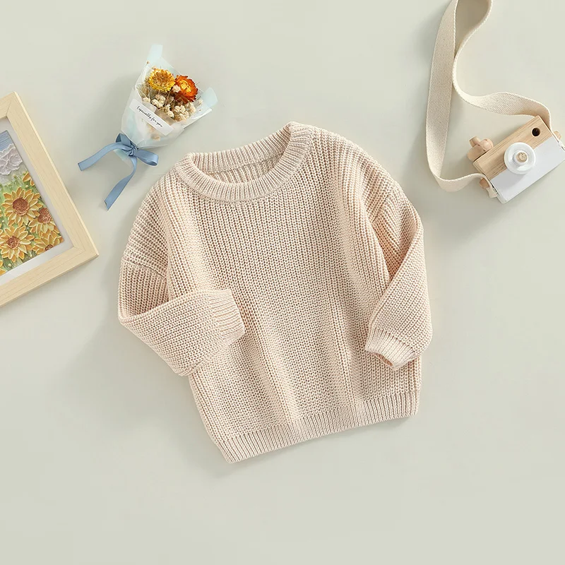 Newest Newborn Baby Girl Boy Knitted Long Sleeve Autumn Winter Sweater Solid Loose Pullover Casual Tops Kids Clothes