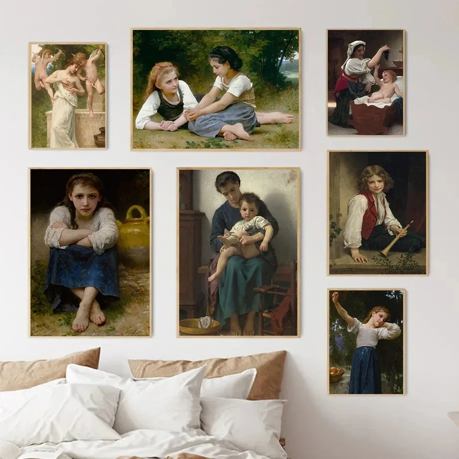 Classic Vintage Portrait Oil Artwork By Artist William Bouguereau Poster Canvas Paintings Wall Art Pictures Home Decor