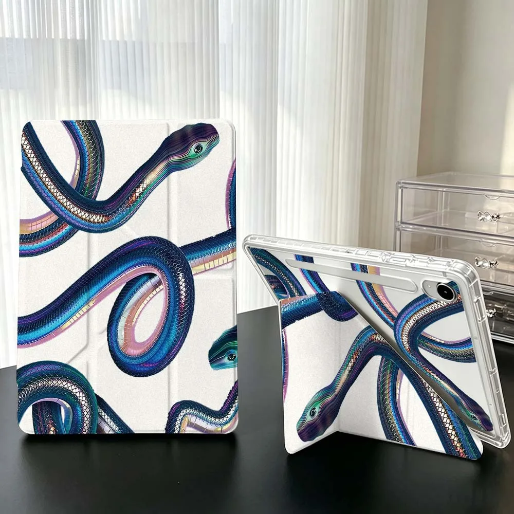 Colorful Snake Pattern For Samsung Galaxy Tab A9 A8 A11 S6 S7 S8 S9 S10 FE Plus Lite Transparent Y-Shaped Folding Tablet Case