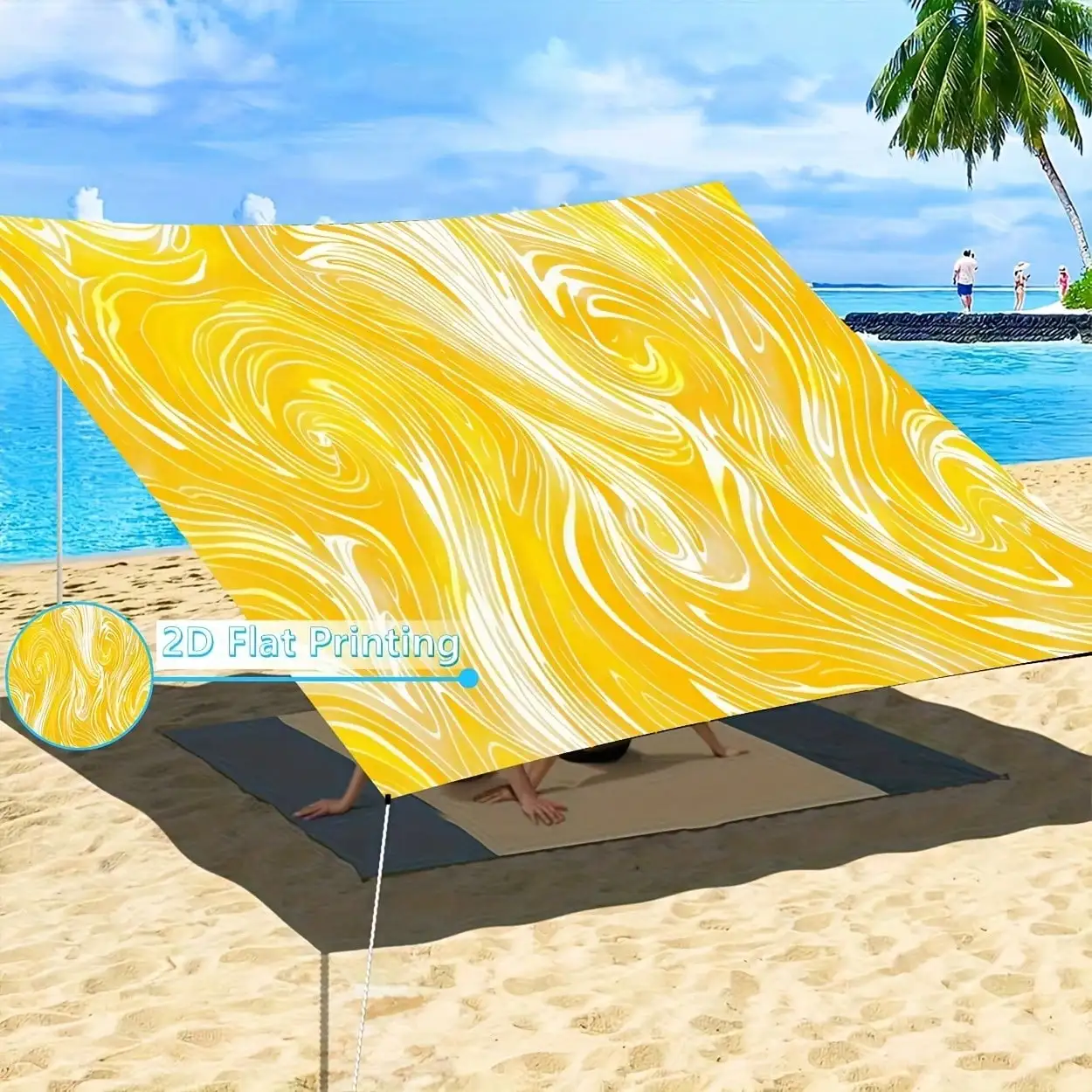 

Wave Printed Outdoor Sunshade Awning Universal Waterproof Sunshade Curtain For Garden Pool Balcony, Polyester Material LVAS