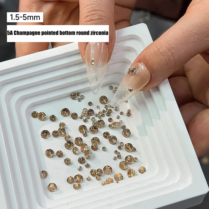 

10-100pcs Mix Size Champagne Pointed Back Round Diamond Crystal Glass Nail Art Rhinestones Decorations Manicure Charms