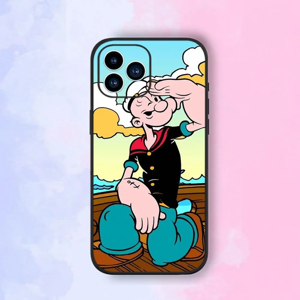 Cartoon P-Popeyes Phone Case iPhone 15,14,13,12,11,XS,XR,X,8,7,Pro,Max,Plus,mini Silicone Black Cover