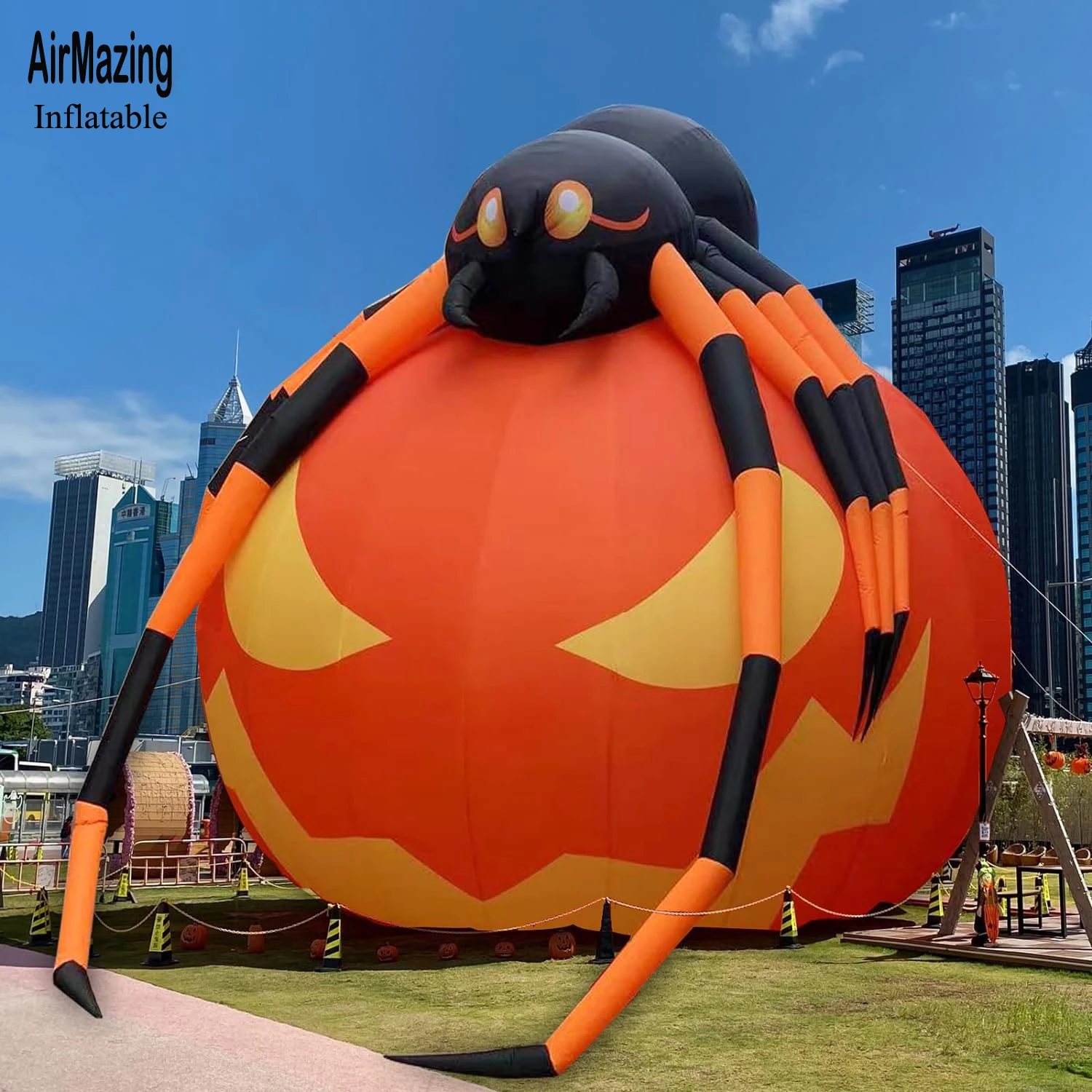 Vakantie Thema Giant Outdoor Opblaasbaar Halloween Pompoen Model Met Spider Monster Opblazen Led Halloween Decoraties Voor Tuin