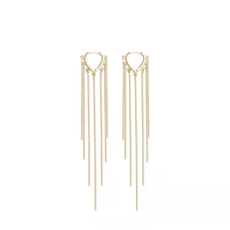 Korean Fashion Long Style Metal Tassel Ear Buckle Dangle Earrings for Women Wedding Anniversary Party Jewelry Gift Pendientes