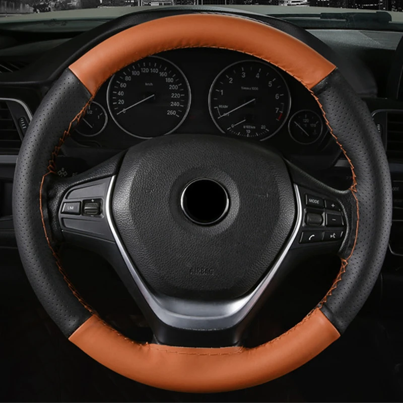 DIY Soft Fiber Leather Car Steering Wheel Cover 38cm Steering Wheel Cover With Needles And Thread Auto Interior Accessories