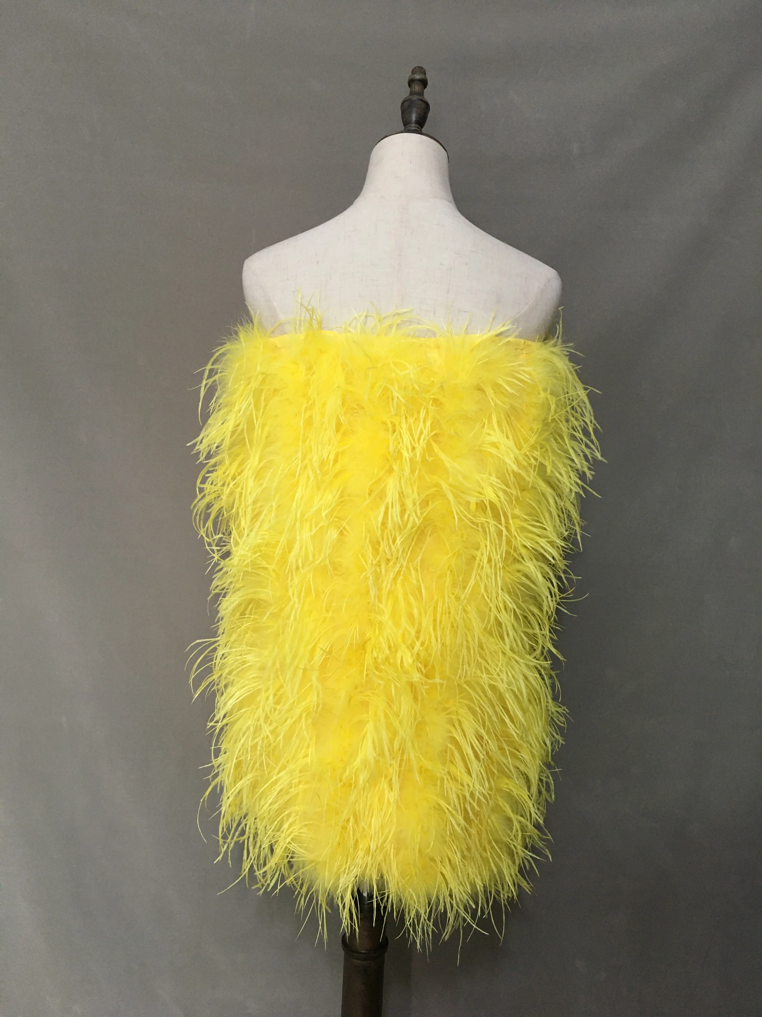 Natural Strapless Ostrich Feather Dress for Women, Long Sleeveless Dress, Chest Wrap for Party and Wedding, Furry, Luxury, 2024