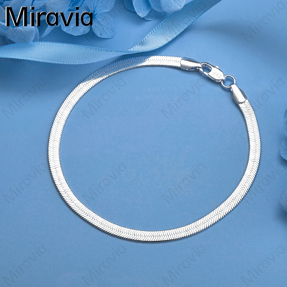 

Miravia 925 Sterling Silver Flat Snake Chain Bracelet Cute Charming Woman Birthday Gift Jewelry