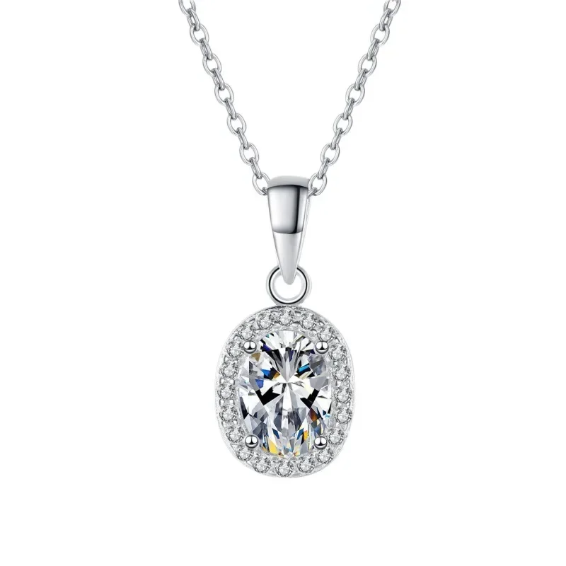 PT950 Platinum Oval 1CT Real Moissanite Nice Pendant Necklace for Women, Flawless Sparkly Diamond Very Popular Jewelry