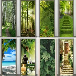 Landscape Forest Removable Vinyl Decal Beach Door Wallpaper Self-adhesive Green Leaf HD Print Door Sticker Bedroom Living Room