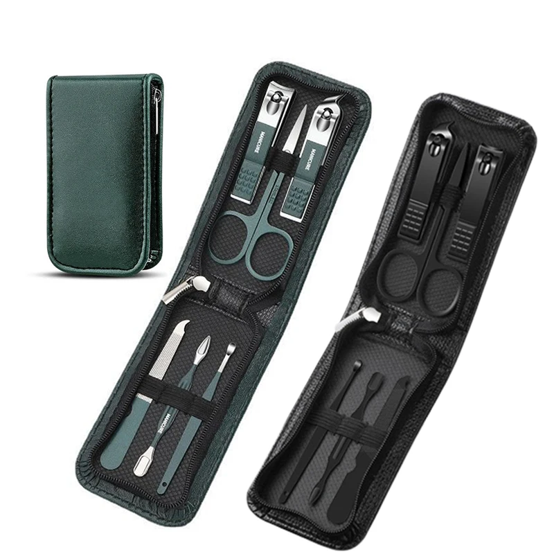 6Pcs נייד יוקרה סט מניקור פדיקור ערכות בהיר שחור נייל קליפר סט טיפוח אישי כלים גבות מספריים עם תיק