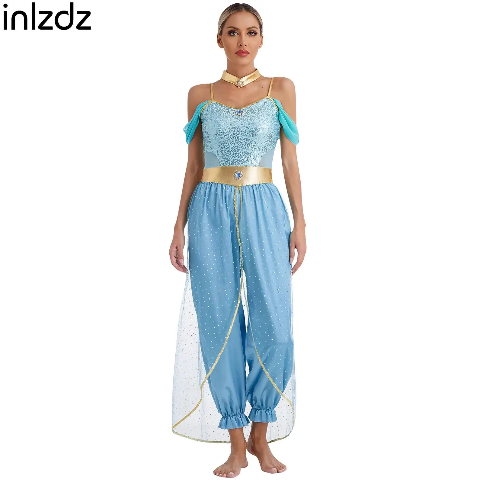 

Womens Jasmines Costume Festival Party Halloween Arabian Princess Cosplay Costumes Indian Belly Dance Embroider Costume Outfit