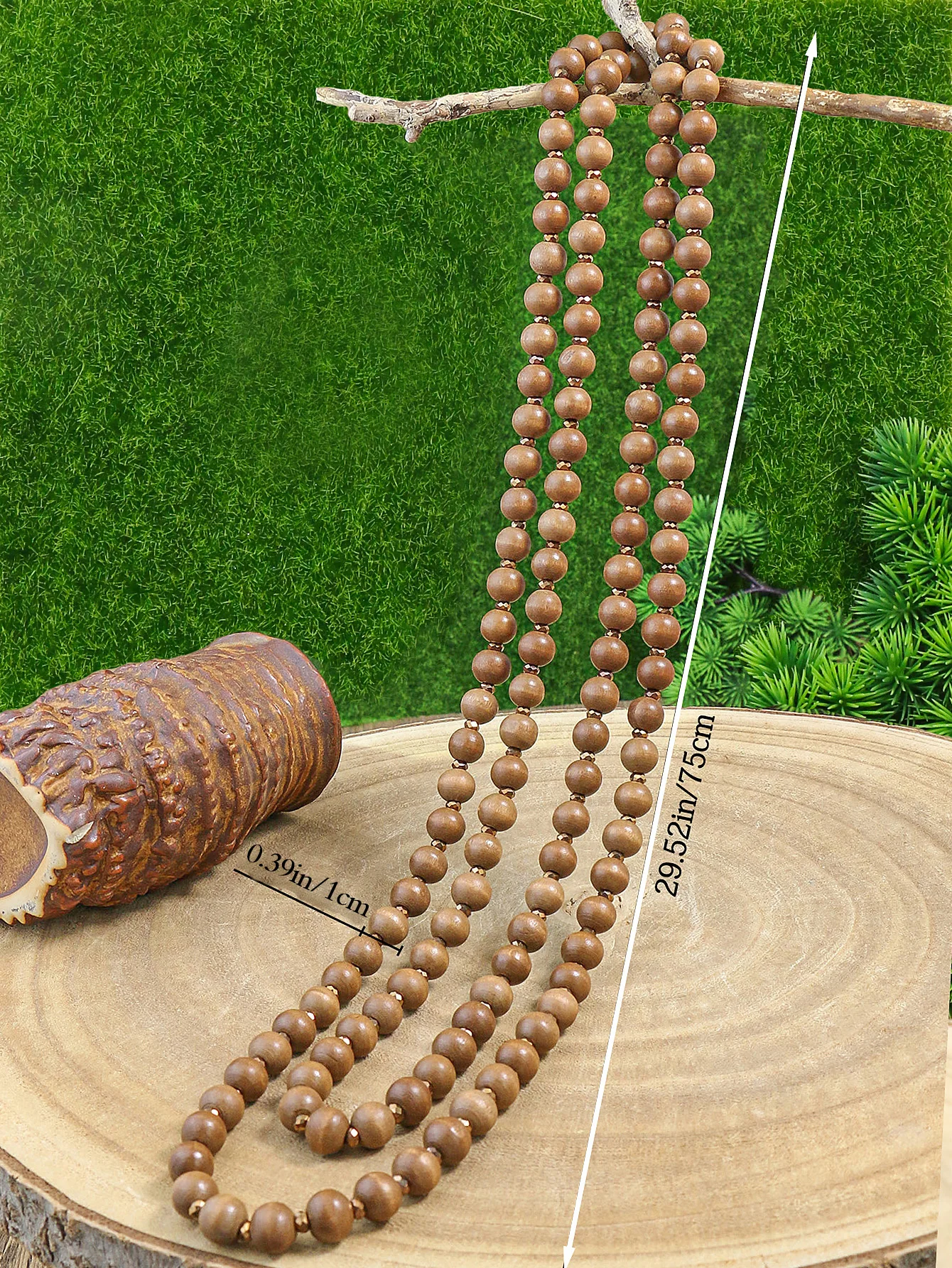 Vintage Minimalist  Fashionable Square Style And Temperament Type Long Wooden Bead Necklace With A Neutral Style