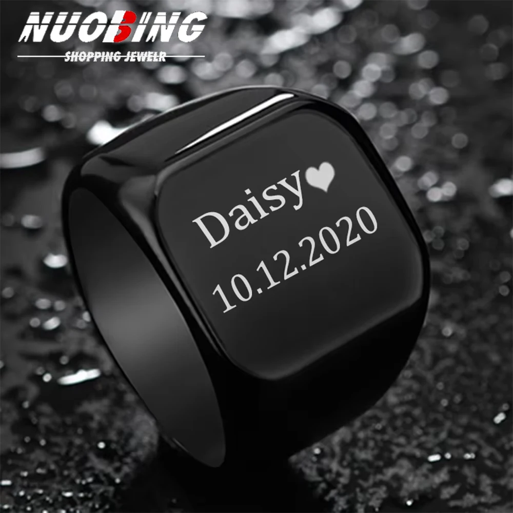 1 Stylish Exquisite Large Square Stainless Steel Ring Suitable Both Men Women Wear Gift Customized Signet Name Letter Pattern