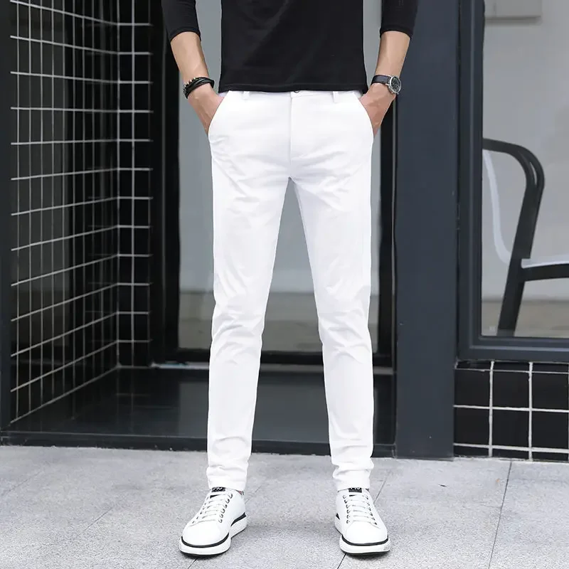 Men\'s Pure White Pants Slim Fit Business Pants for Men Suit Pants Ankle Length Summer Autumn Formal Leisure Suit Trousers  L79