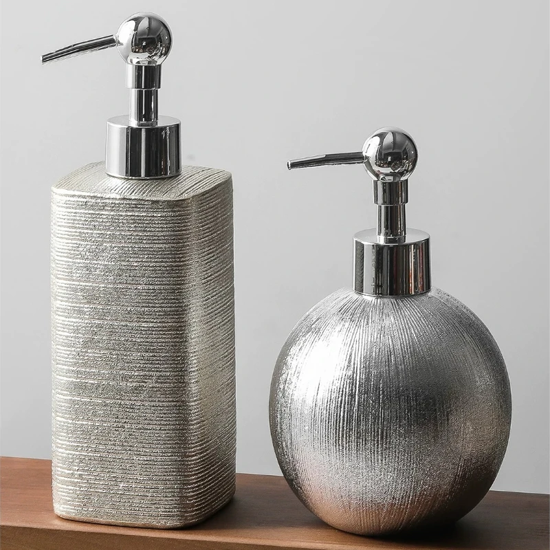 Dispensador de jabón de cerámica premium vacío con dispensador a presión para champú, elegante dispensador de jabón para baño, recipiente de lujo para decoración del hogar