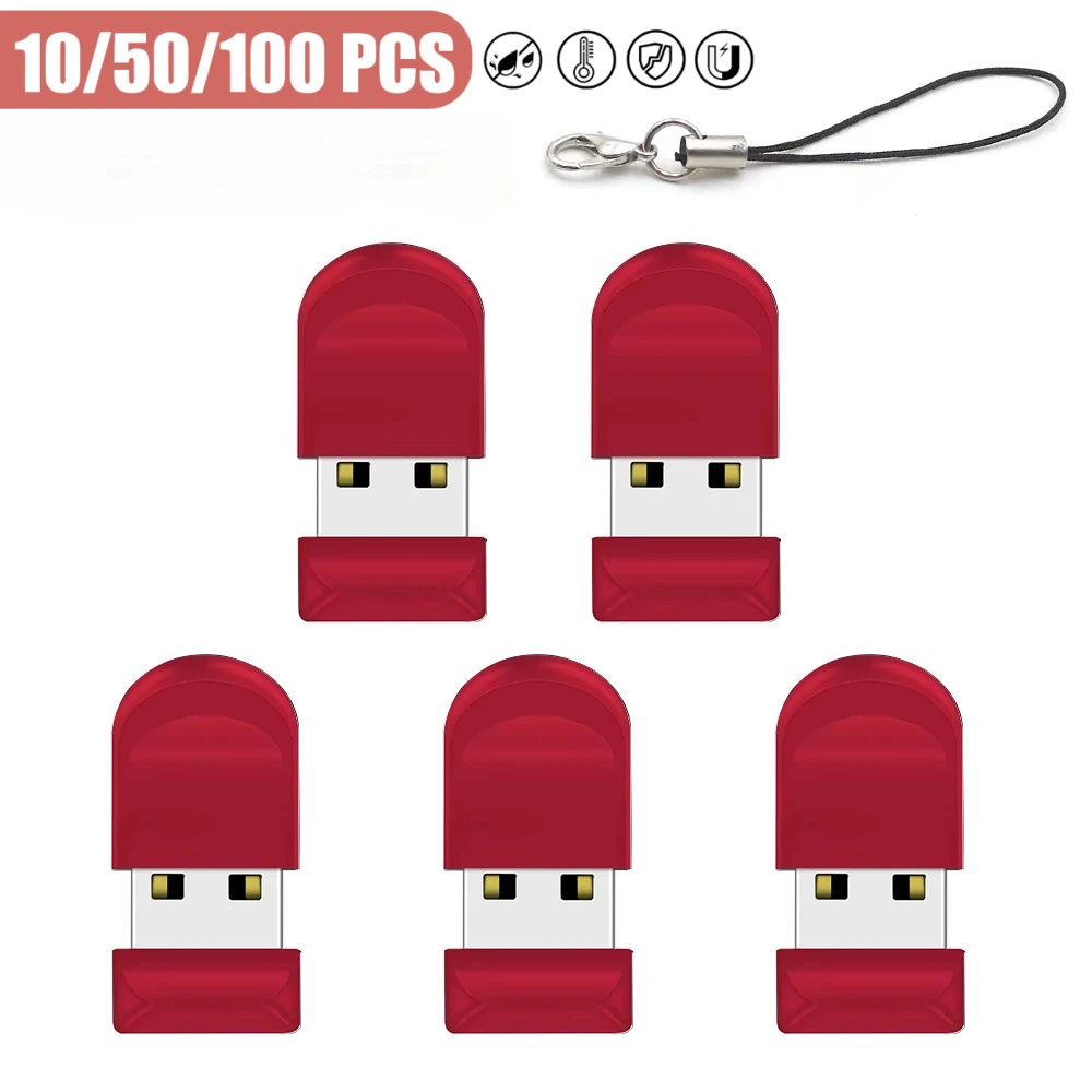 

10/50/100PCS/LOT Mini High capacity USB High-speed Flash Drives 64GB Pen Drive 32GB Memory Stick 16GB Creative Gift U Disk Red