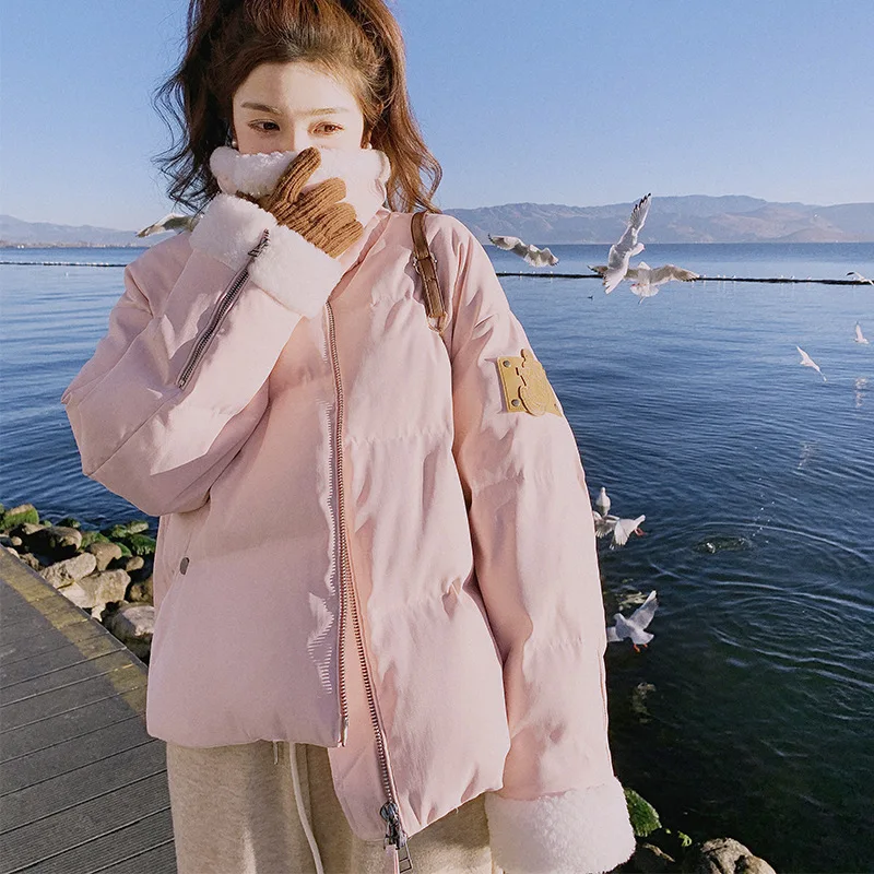 سترة نسائية شتوية جديدة من صوف الضأن بتصميم كوري جديد فضفاضة وسميكة 90 سترة بيضاء مبطنة #5