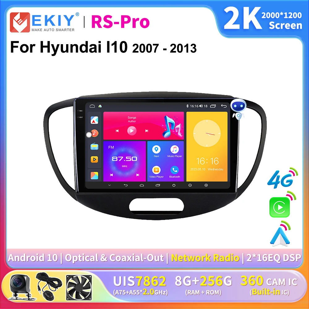 

EKIY 2K Screen CarPlay Radio For Hyundai I10 2007 - 2013 Android Auto 4G Car Multimedia Player Stereo GPS 2Din Navi Ai Voice