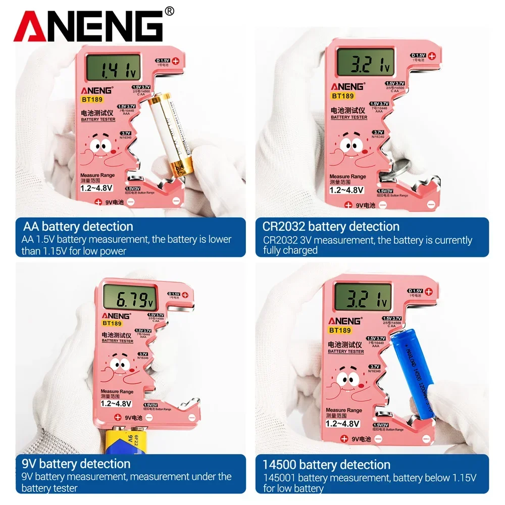 ANENG BT189 Penguji Baterai Sel Detektor Bank Daya 9V N D C AA AAA Alat Penguji Baterai Tombol Tampilan LCD Rumah Tangga Universal