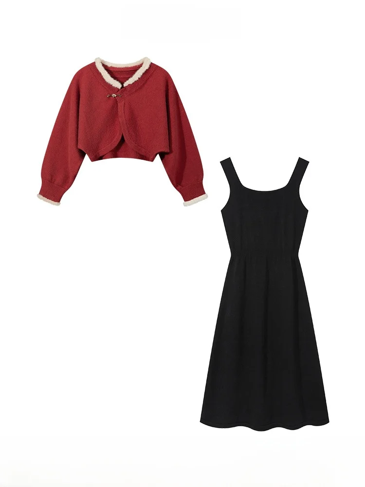 

Ретро коврик, свитер на бретельках, комплект Dr, женский новый нежный комплект из двух предметов, летняя модная одежда, универсальная одежда, ансамбль