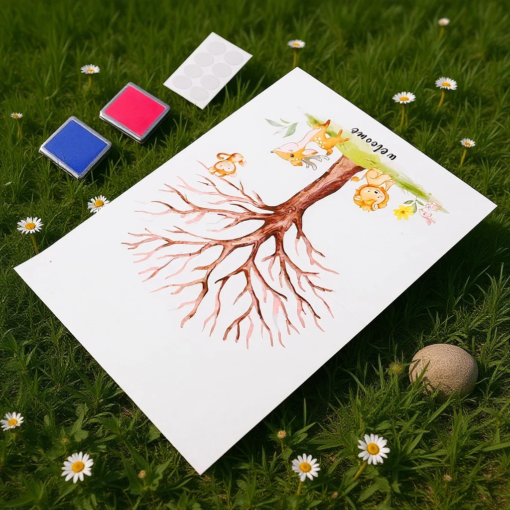 Fingerabdruck-Nachrichtenbuch-Set mit Geschlecht offenbaren, Baumschmuck aus Kunststoff für Babyparty, Partyschild, Geschenkidee – Detail 1
