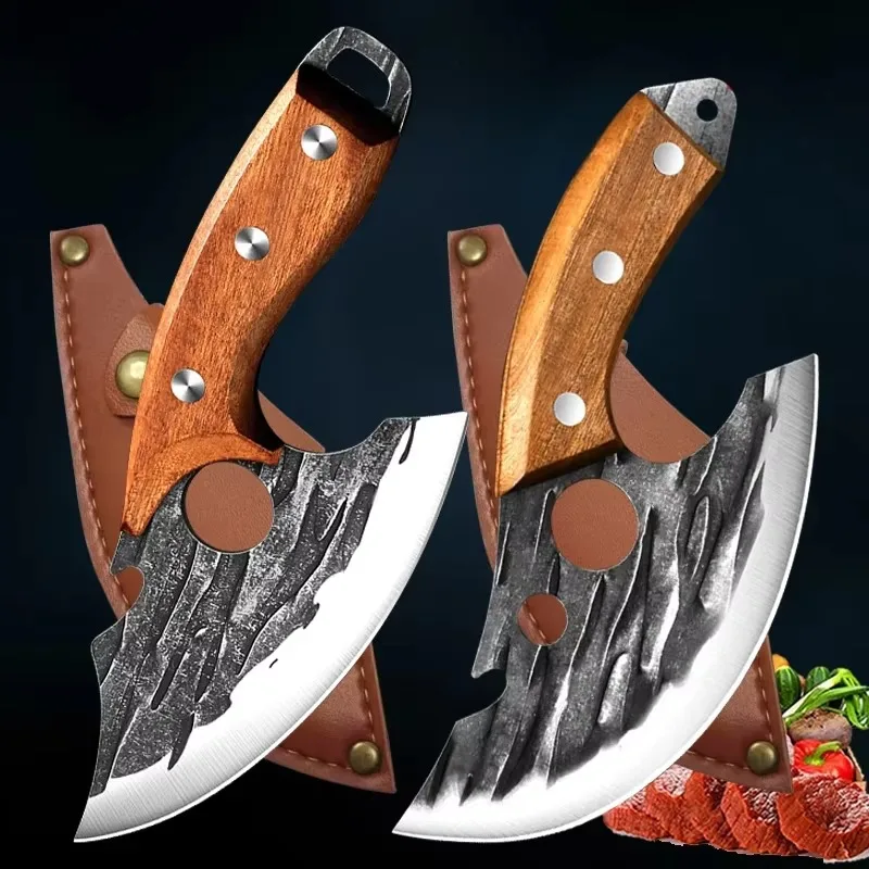 Coltello da cucina Coltello forgiato in acciaio inossidabile Mannaia per carne multifunzionale Coltello per disossare con apribottiglie Coltello tascabile con coperchio