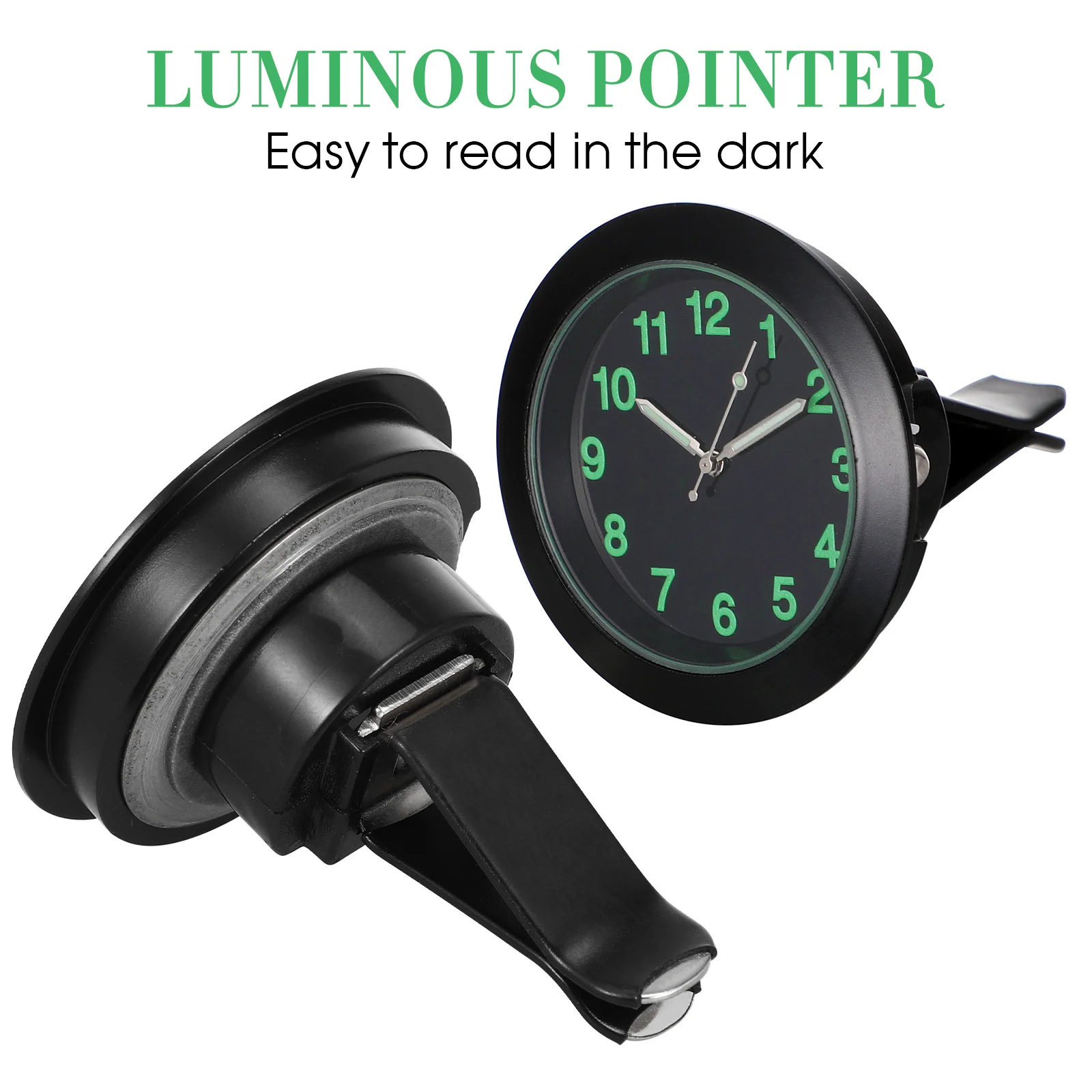 

Air Vent Clock Black Luminous Quartz Alloy Metal Electroplated Dash Clock For Study Night Light Display Car