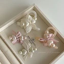 Sweet and bright pearl bow hairclip with duckbillclip high-end women's hairclip hair accessory hairclips claw