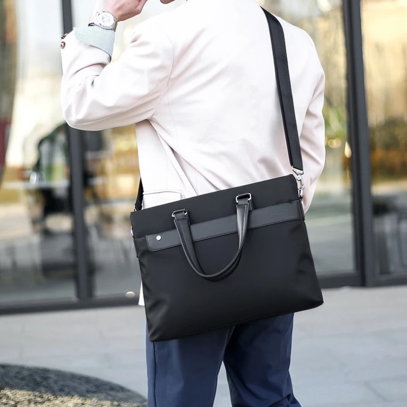 Men\'s Simple Temperament Business Laptop Bag Work Commuter Solid Color Briefcase Tote Bag Boys Fashion Casual Crossbody Nylon