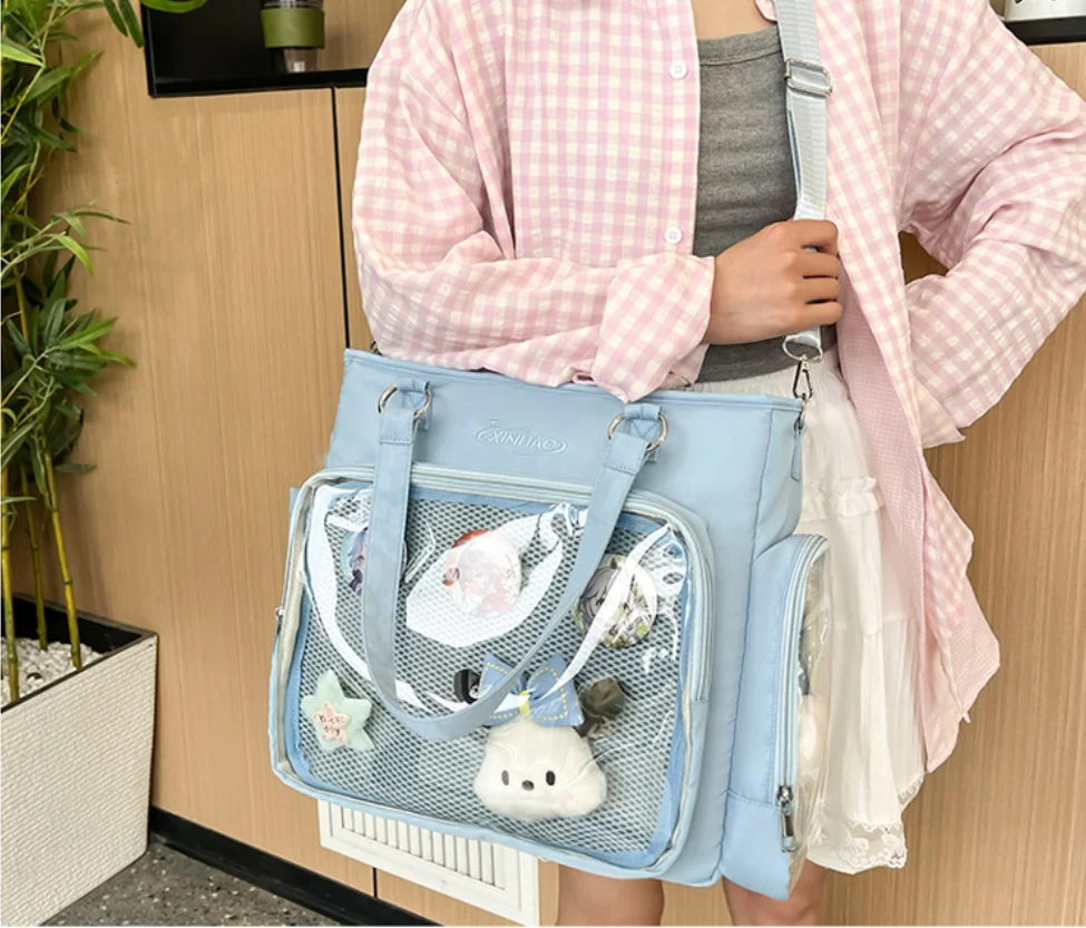 Transparent Japanese Blue Ita Bags Badge Display Kawaii Shoulder bags Large Capacity Collage Student Backpacks Jk Uniform Bolsos