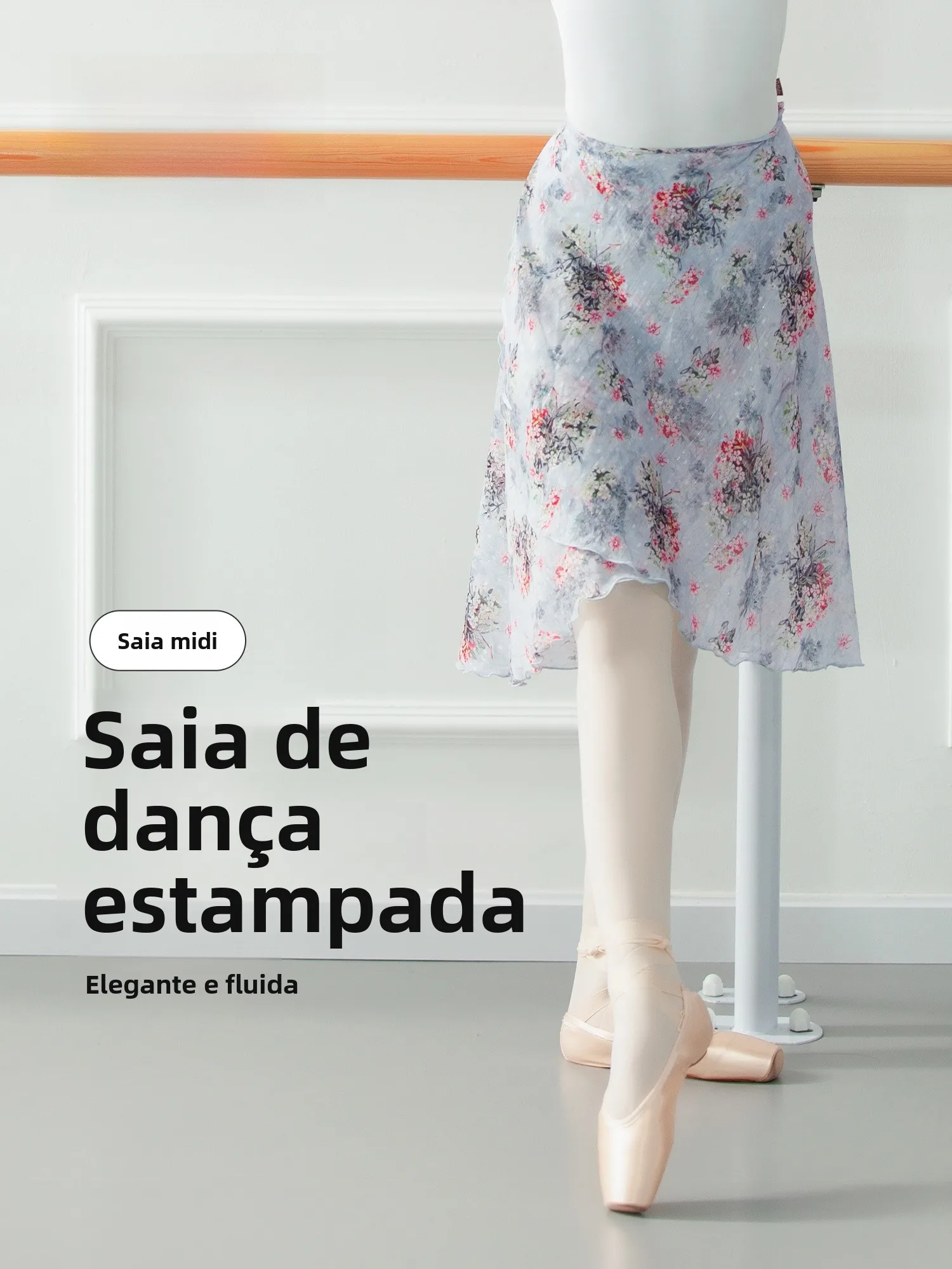 小さなジャスミンプリントバレエダンススカート大人用ワンピースベルト付きダンススカートミディスカートバレエ練習衣装チュールスカート