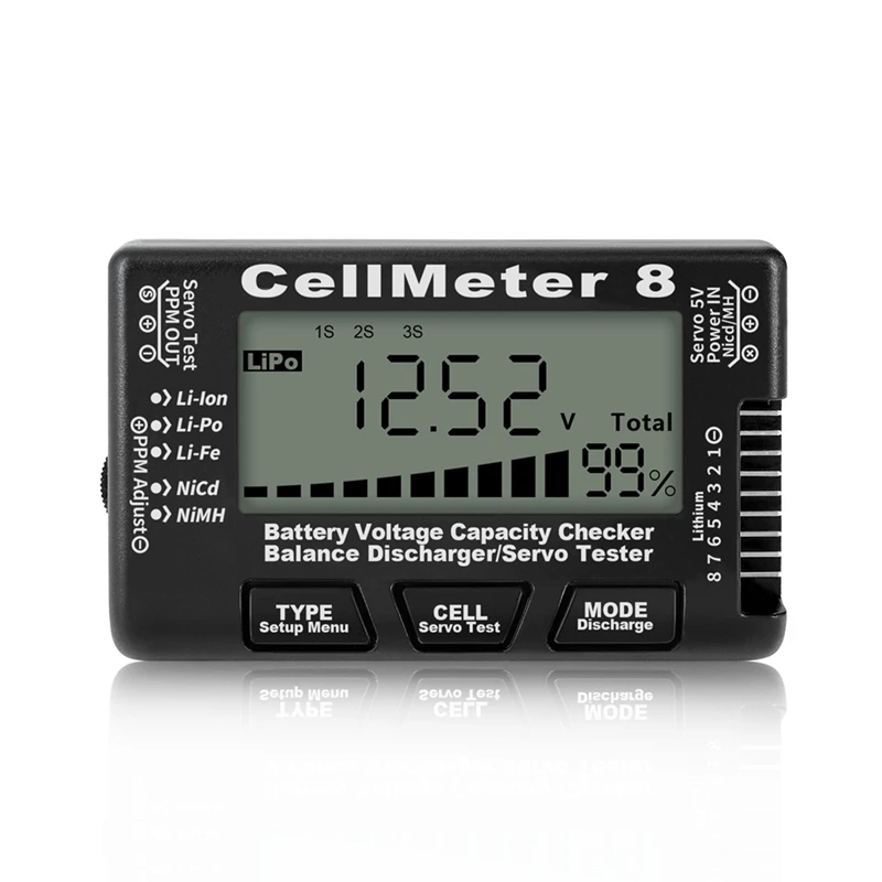 Bateria Digital Capacidade Verificador, RC Cellmeter, Tester Controlador, Tensão Tester, Li-Ion, Nimh, Nicd Cell Meter, 8