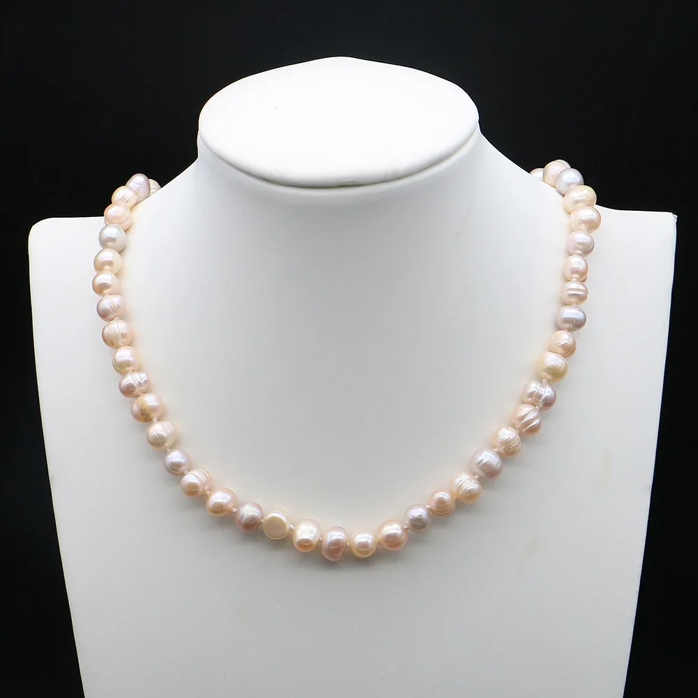 Exquisite Natural Baroque Threaded Straight-hole Round Beads Colorful Pearl Necklace with Lobster Clasp Jewelry Accessory Gift