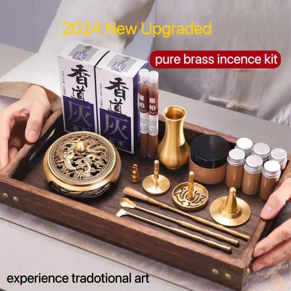 

Zen Traditional Brass Incense Making Kit Portable Hand Fragrance Powder Seal Mould Tools Ancient Incense Burner Accessories DIY