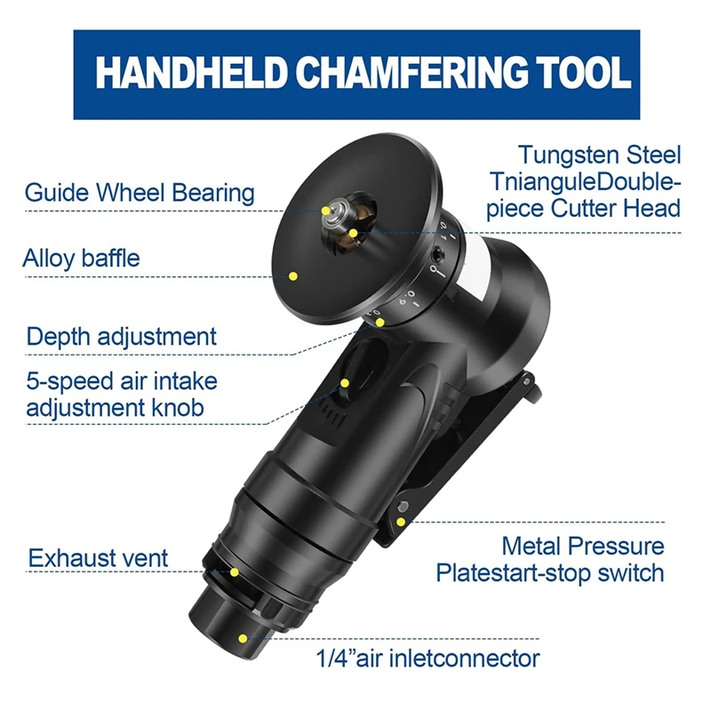 AT35 Pneumatic Chamfering Tool, 45 Degree Metal Deburring Trimming Chamfering Machine,Chamfering Machine Arc Edge Beveler Kit