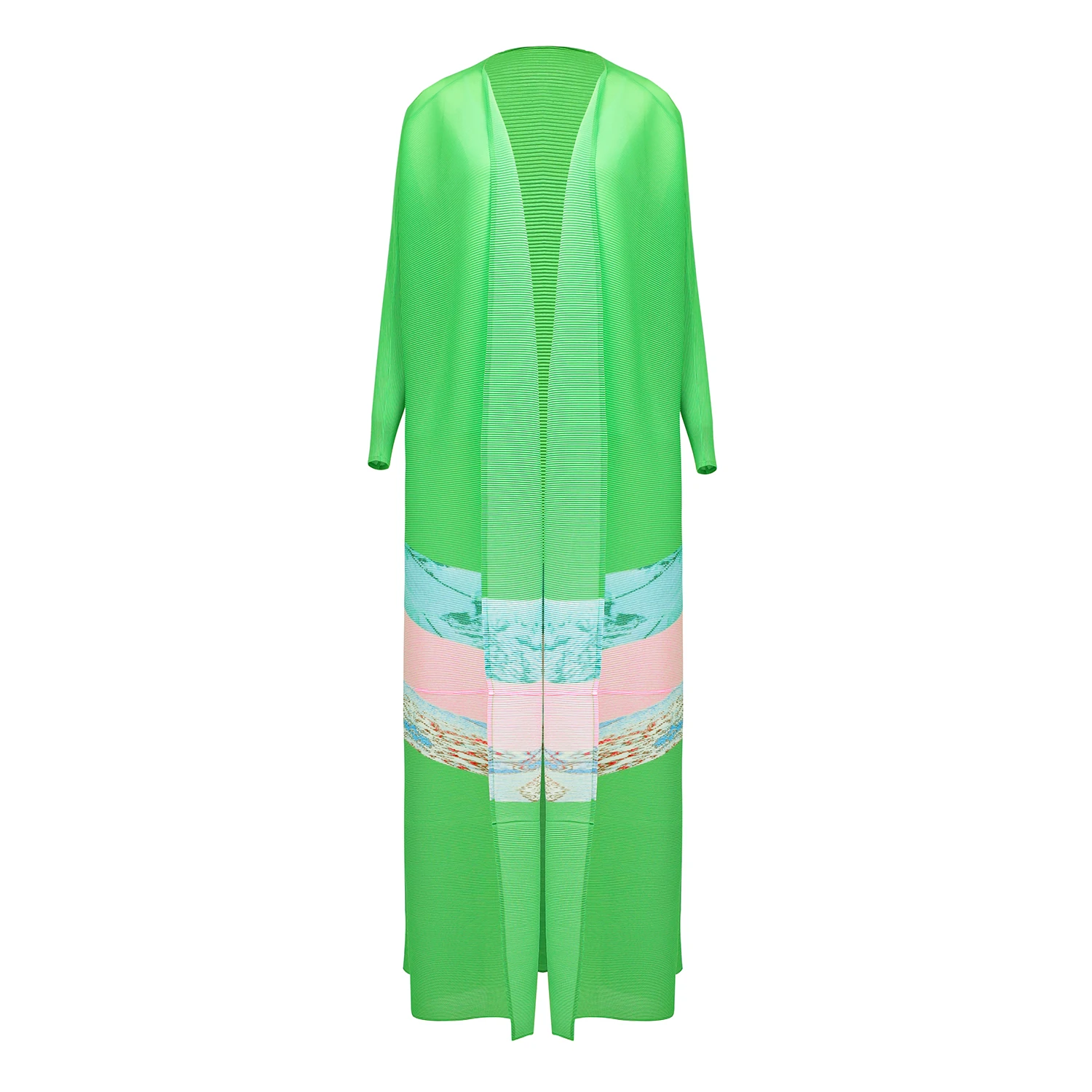 Latest 2024 Pleated Long Coat Windbreaker Casual Style Printed Women's Long Cardigan Fashion Pleated Robe