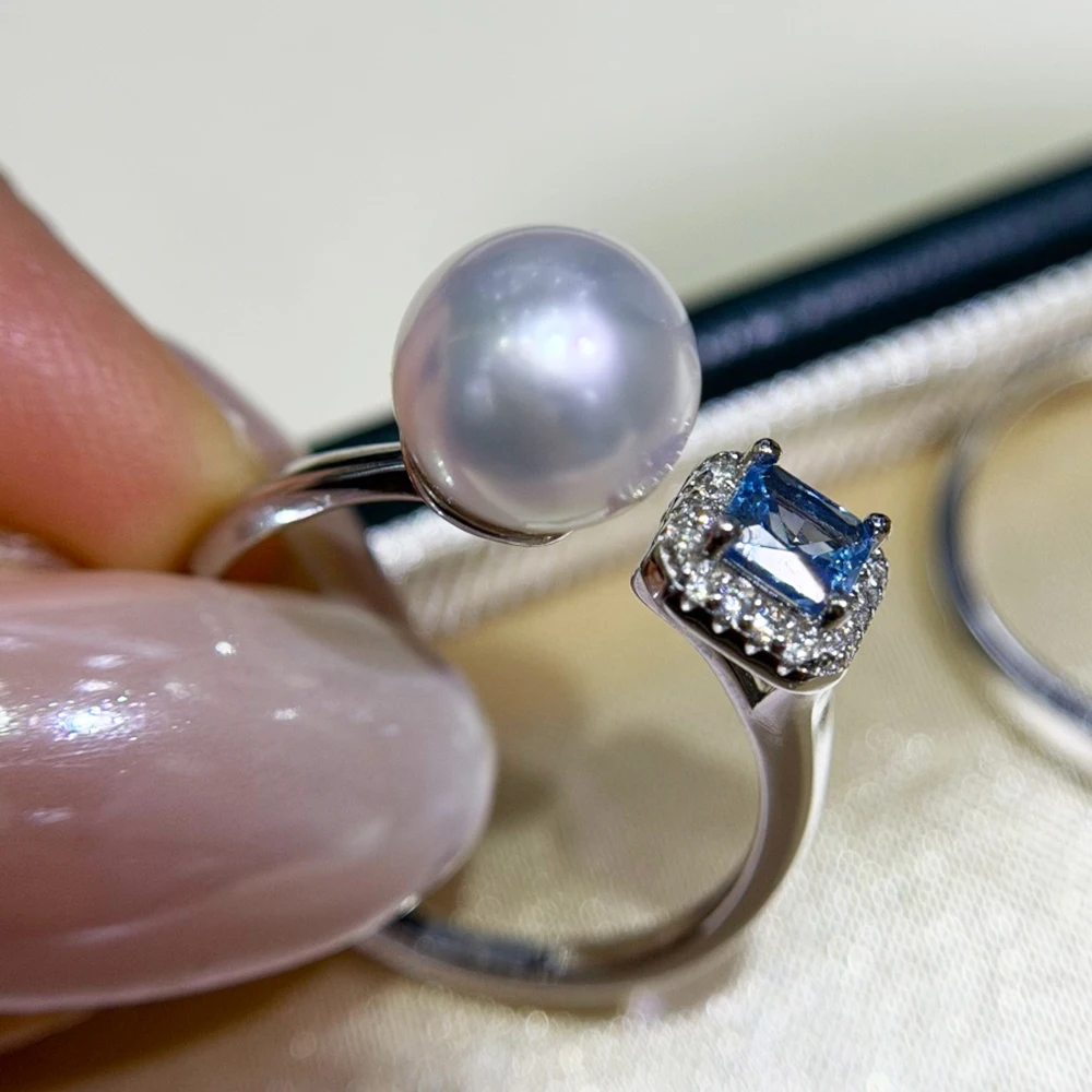 Ethereal Ice Cube 89mm Akoya Seawater Pearl Ring for Summer with a Translucent Appearance and 925 Sterling Silver Settings