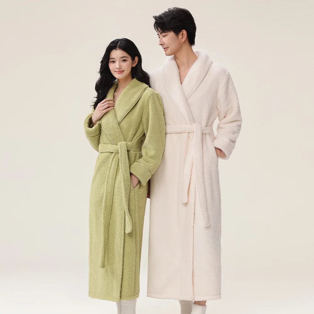 

Female Autumn and Winter Warm Long Coral Velvet Thick Couple Bath Bathrobes Men Women Pajamas Shower Robe Bath Towels For Adults