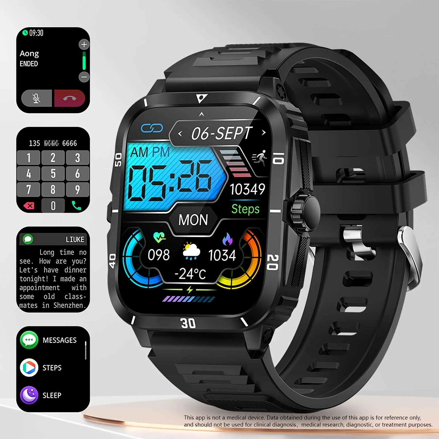 1pc Smart Watch For Women Men, 3 ATM Waterproof Wireless Call Smart Watch For Android And , 4.98cm IPS HD Screen, 430mAh Long Ba