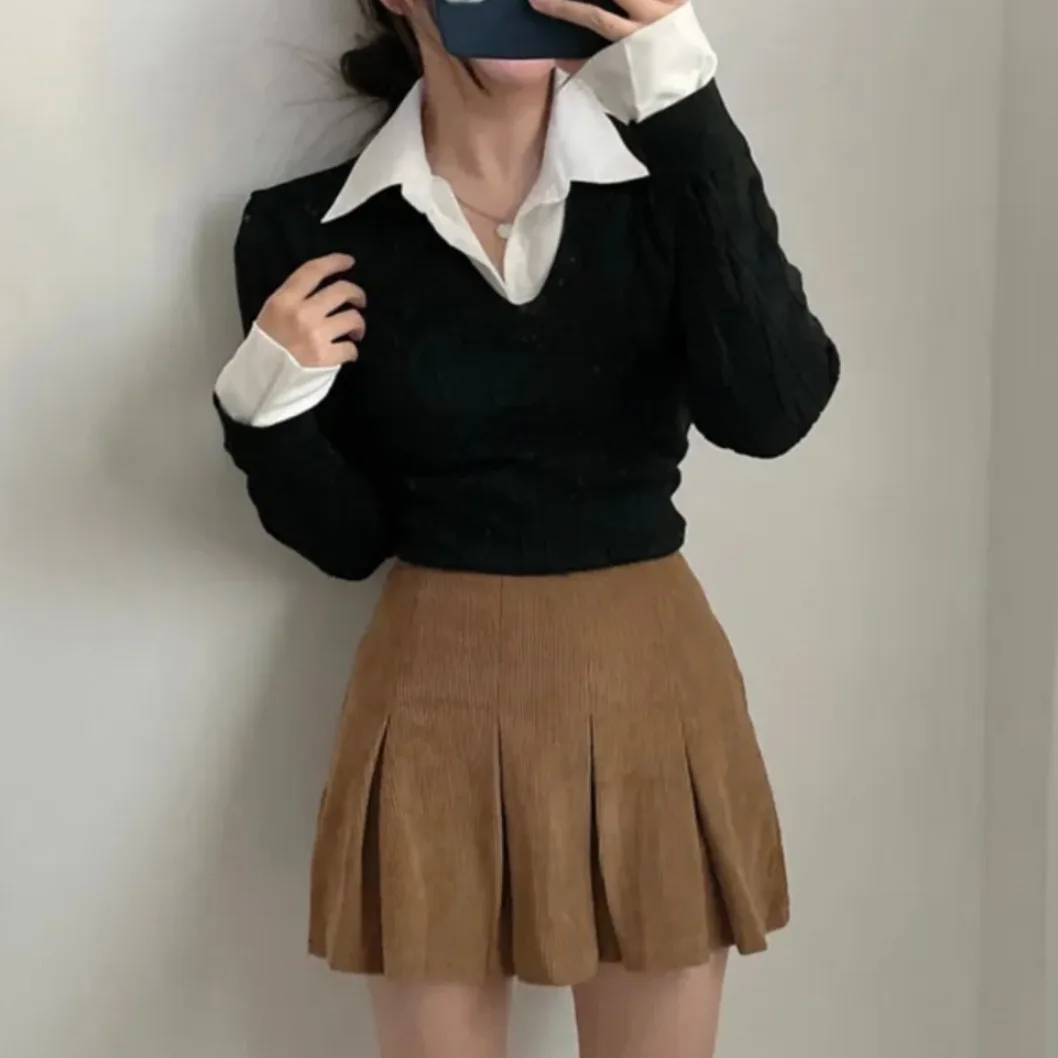 

Women's Knitted Long Sleeve Neck Sweater Twist Splice Slimming Top Casual Versatile Fashion Commute Style Fake Two-Piece