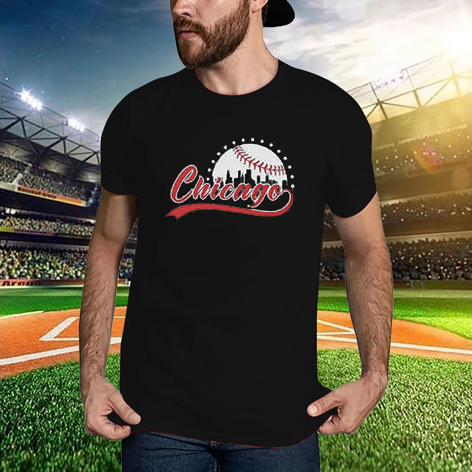 Classical City Men's Shirt Apparel For Baseball Fans Short Sleeve Shirt Cityscape Skyline Shirt Mens Plain T Shirts