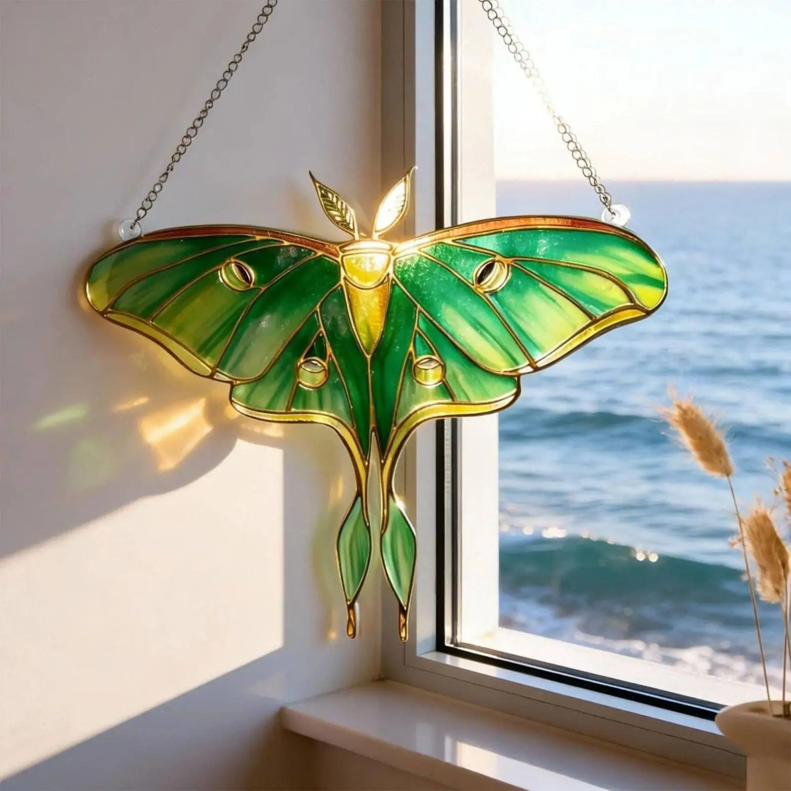 Colorful Butterfly Sunflower Sun Catcher Hanging Pendant Metal Chain for Indoor Outdoor Housewarming Gift