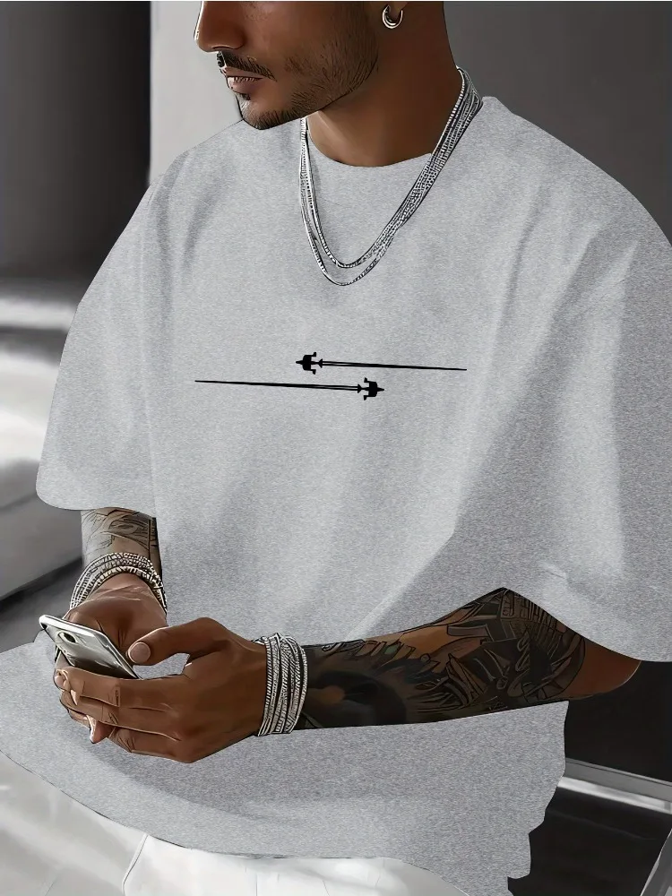 Men Summer Navy T Shirt Minimal Fighter Jet Graphic Print Crew Neck Loose Short Sleeve Casual Streetwear Daily Fashion Mens Tops