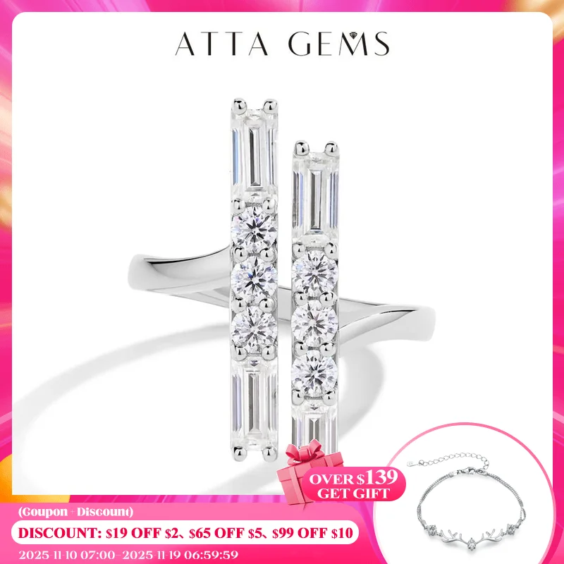 

ATTAGEMS D VVS1 Color 3.0CT Moissanite Rings for Women Adjustable Ring Solid 925 Sterling SIlver Engagement Wedding Fine Jewelry