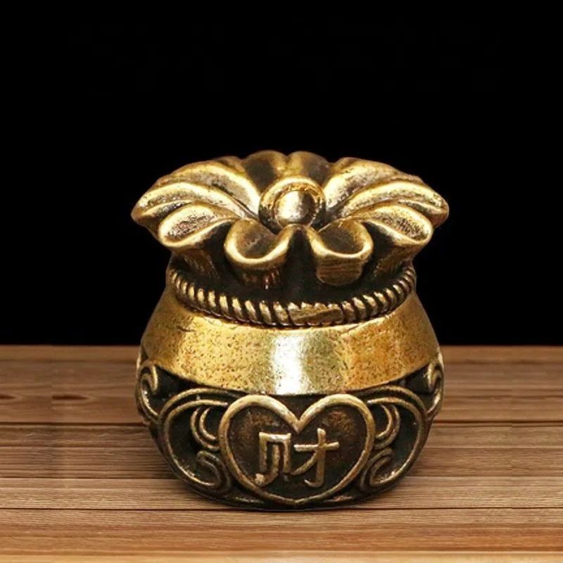 Brass Wealth Gau Box Pendant Necklace Hollow Prayer Box Lucky Money Bag Wealth Fortune Coin Purse Amulet Chinese Good Luck Charm