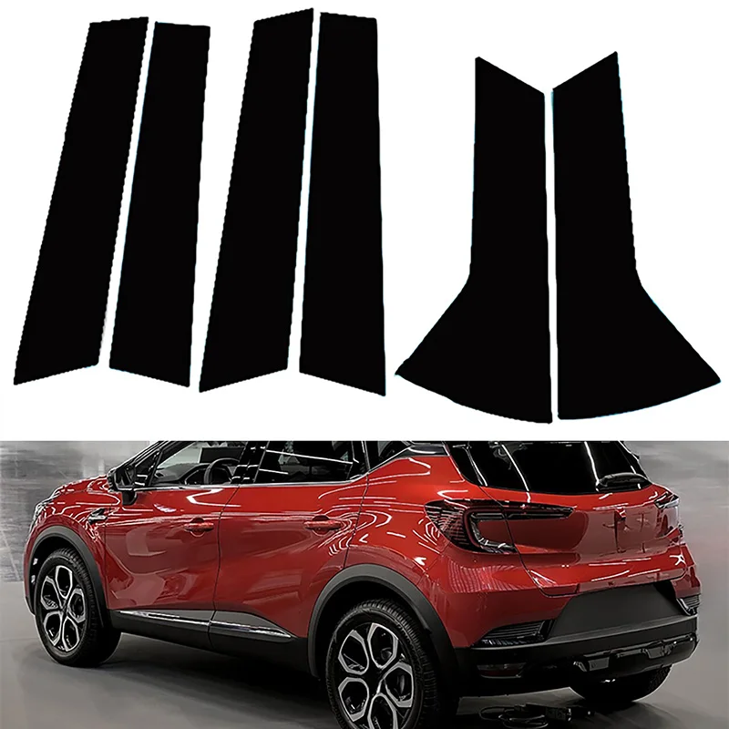 6pcs Window Pillar Posts kit Fit Renault Captur XJB HJB HJE 2020-2023 Gloss Black Pillar Post Door Trim Cover B C Column Sticker