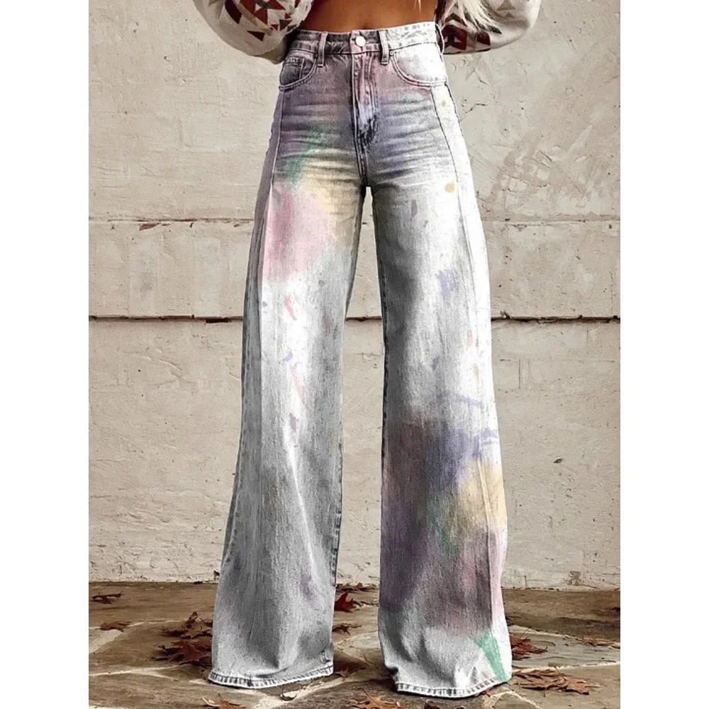 Harajuku Bohemian Art Print Palazzo-Hose mit hoher Taille und weitem Bein, Baumwolle, lässige, locker sitzende Hose mit Taschen, Damen-Punk-Hose – Detail 18