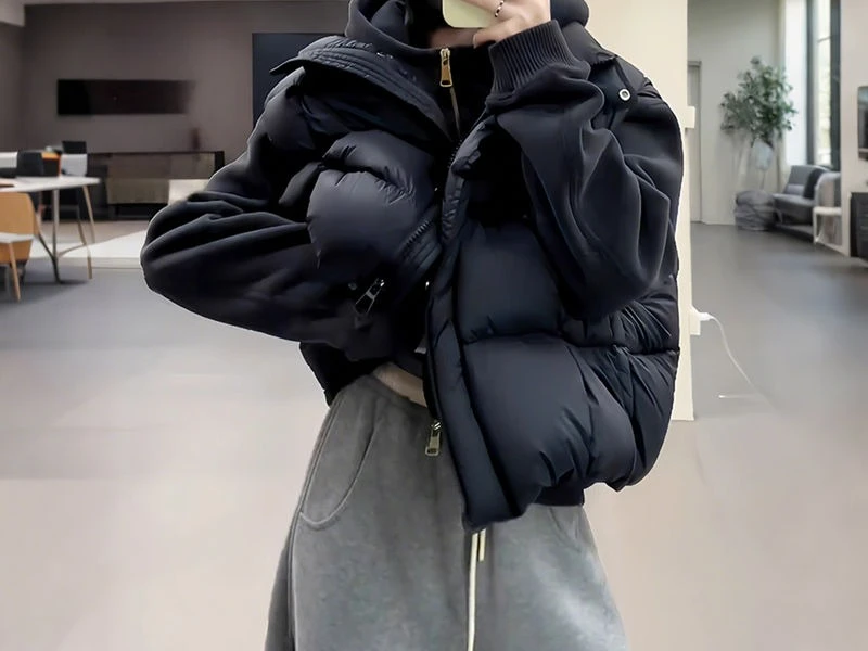 سترة قطنية فضفاضة جديدة لخريف وشتاء 2025 ذات ياقة واقفة مكدسة للنساء