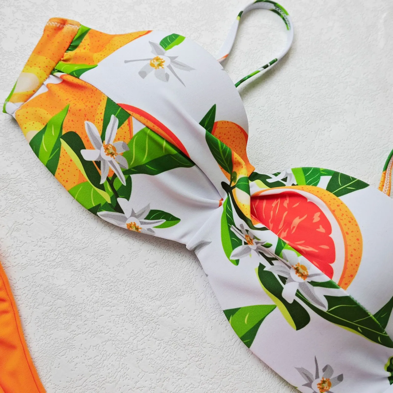 قمصان صدر نسائية مطبوعة بالدانتيل برباط جانبي ، طقم بكيني عالي الخصر ، سراويل داخلية أحادية اللون ، أزياء كلاسيكية مثيرة