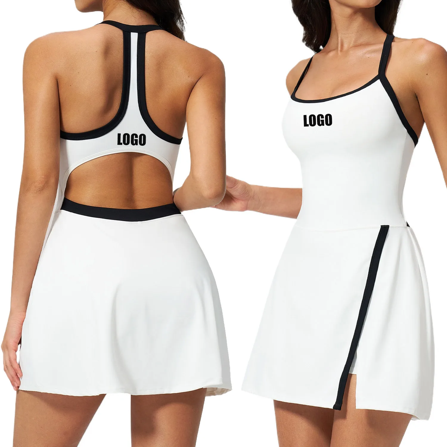 

Custom LOGO women's nude yoga dress hollow breathable slim fitness sports quick-drying short skirt